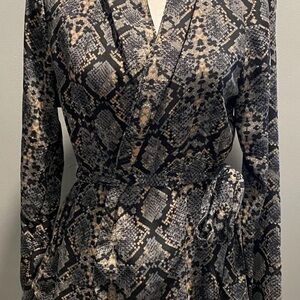 Super Trendy Black, Tan & Gray Animal Print Belted Jacket Top